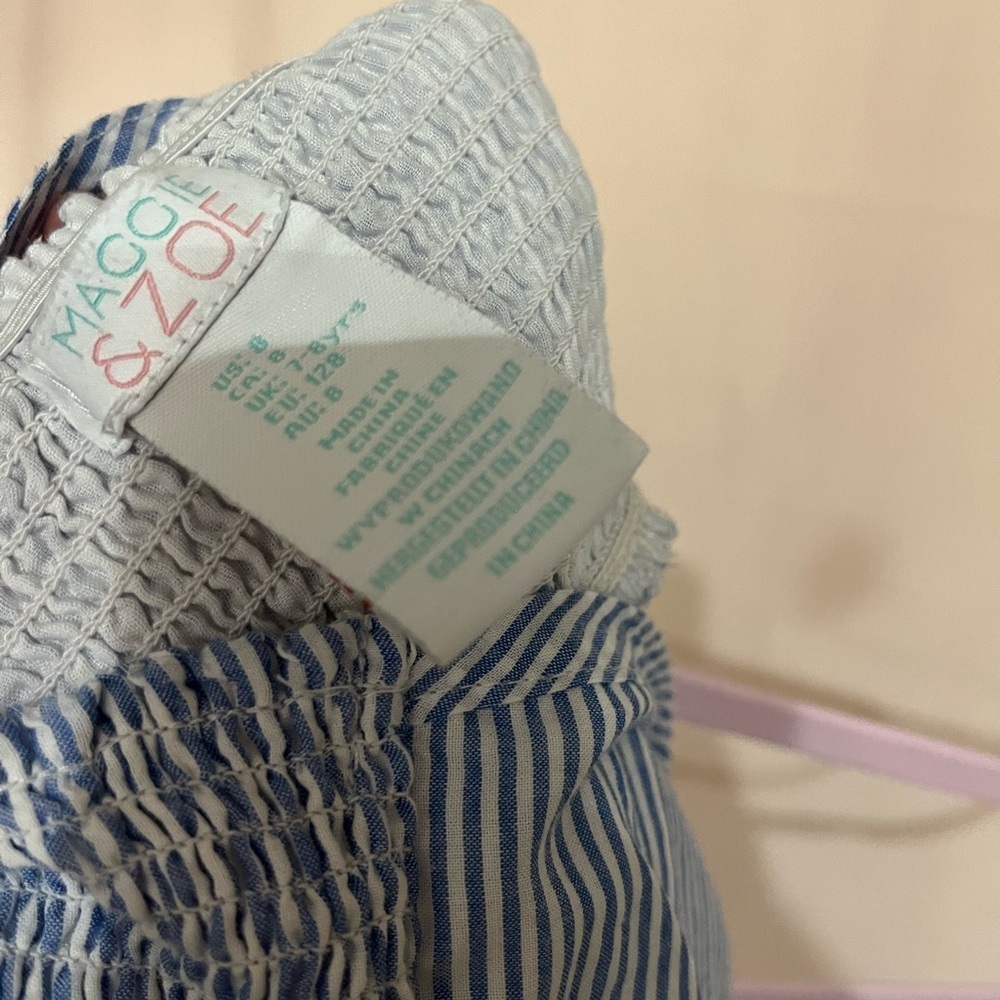 Striped Blue Kids Dress with Pom-Poms - Picture 8 of 8